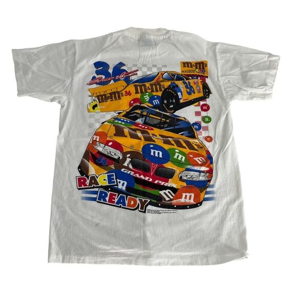 Vintage M&M Nascar Shirt Men White Medium All Over Print Double Sided 90s Racing - Picture 2 of 13